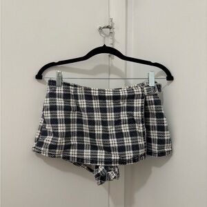 BDG Plaid Black and White Skort with Adjustable Tie